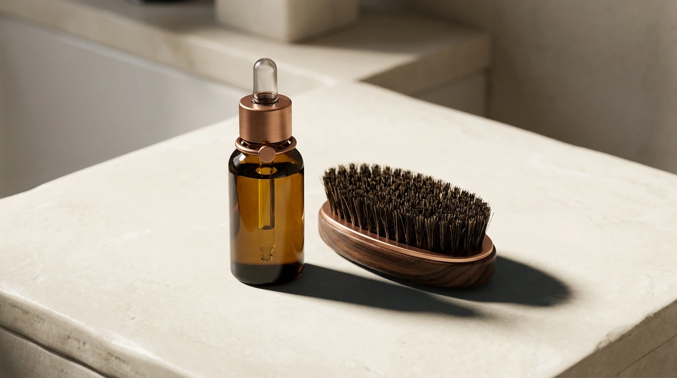 Flacon d’huile de barbe et pinceau