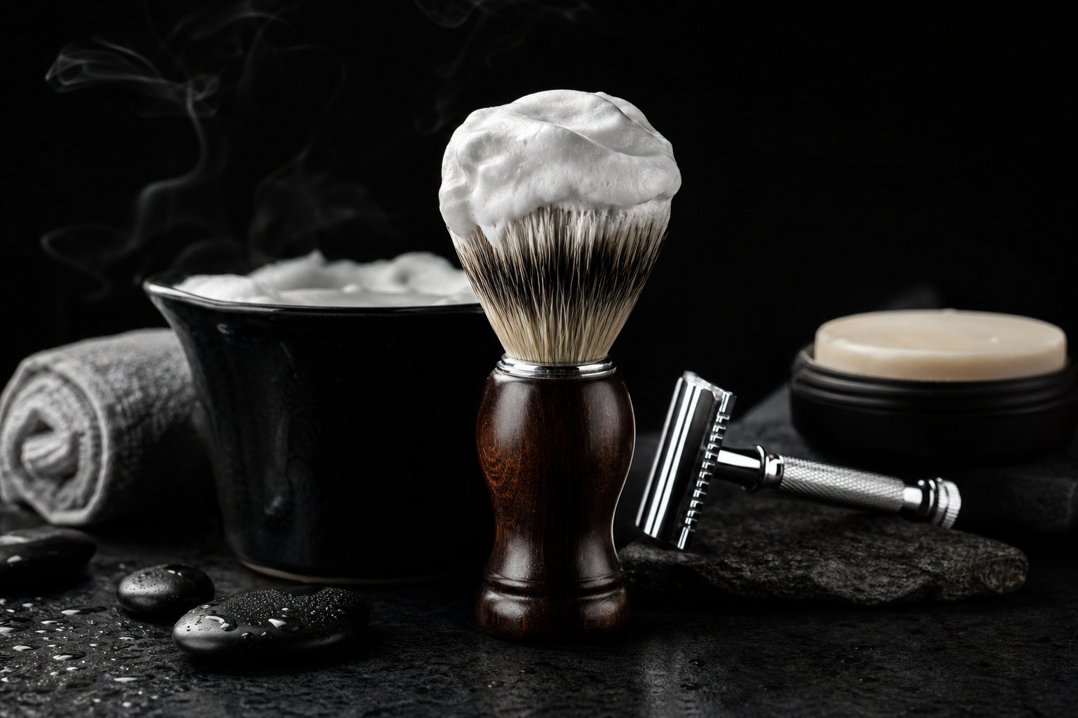 Rasage traditionnel rituel blaireau mousse étapes