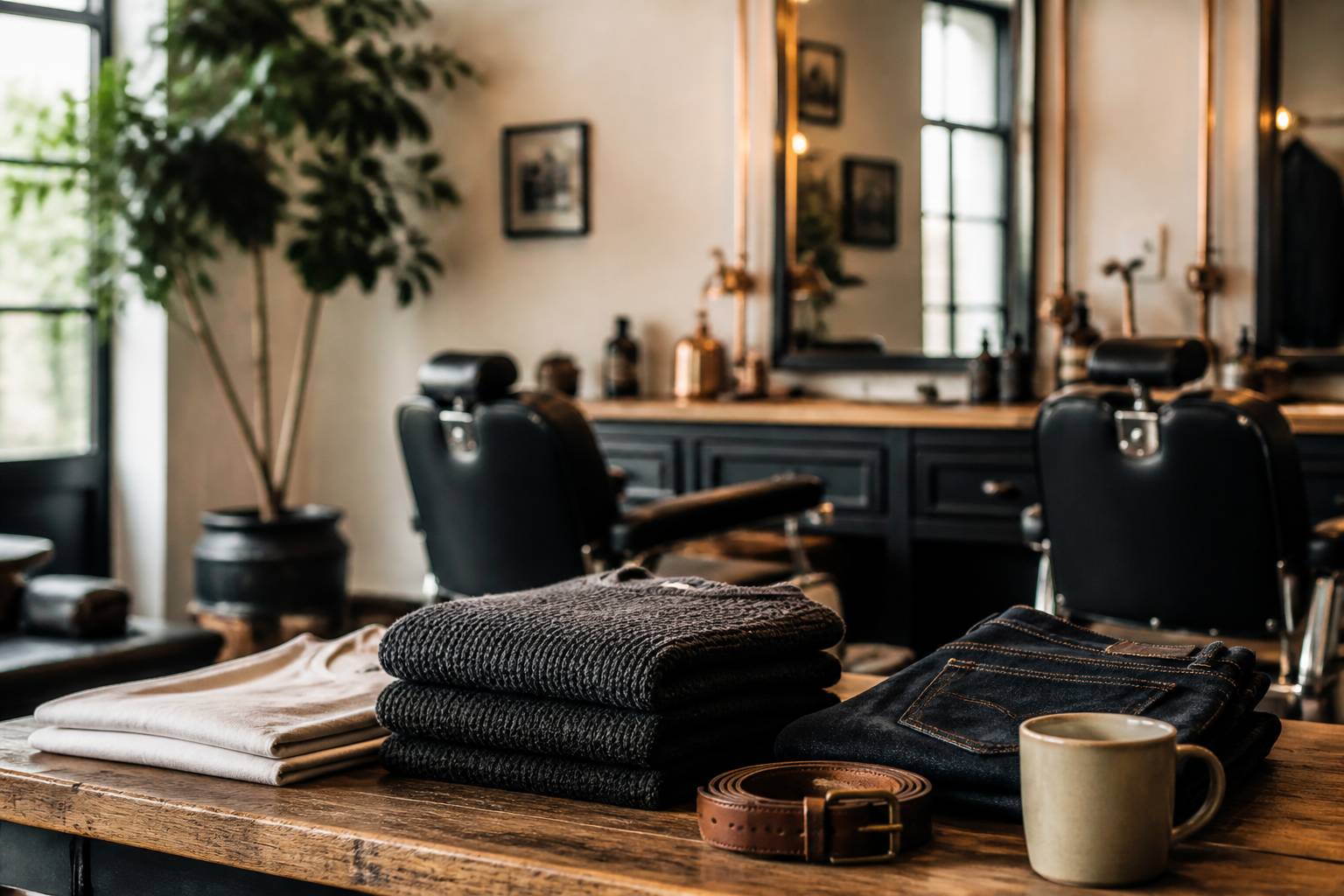 Basiques vestimentaires masculins pliés sur une table
