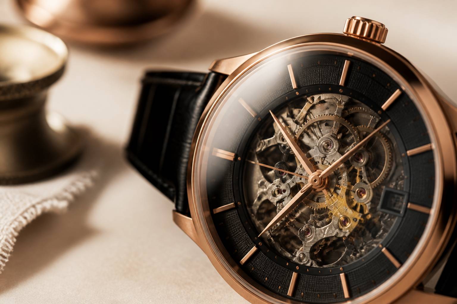 Cadran de montre automatique avec mouvement mécanique visible