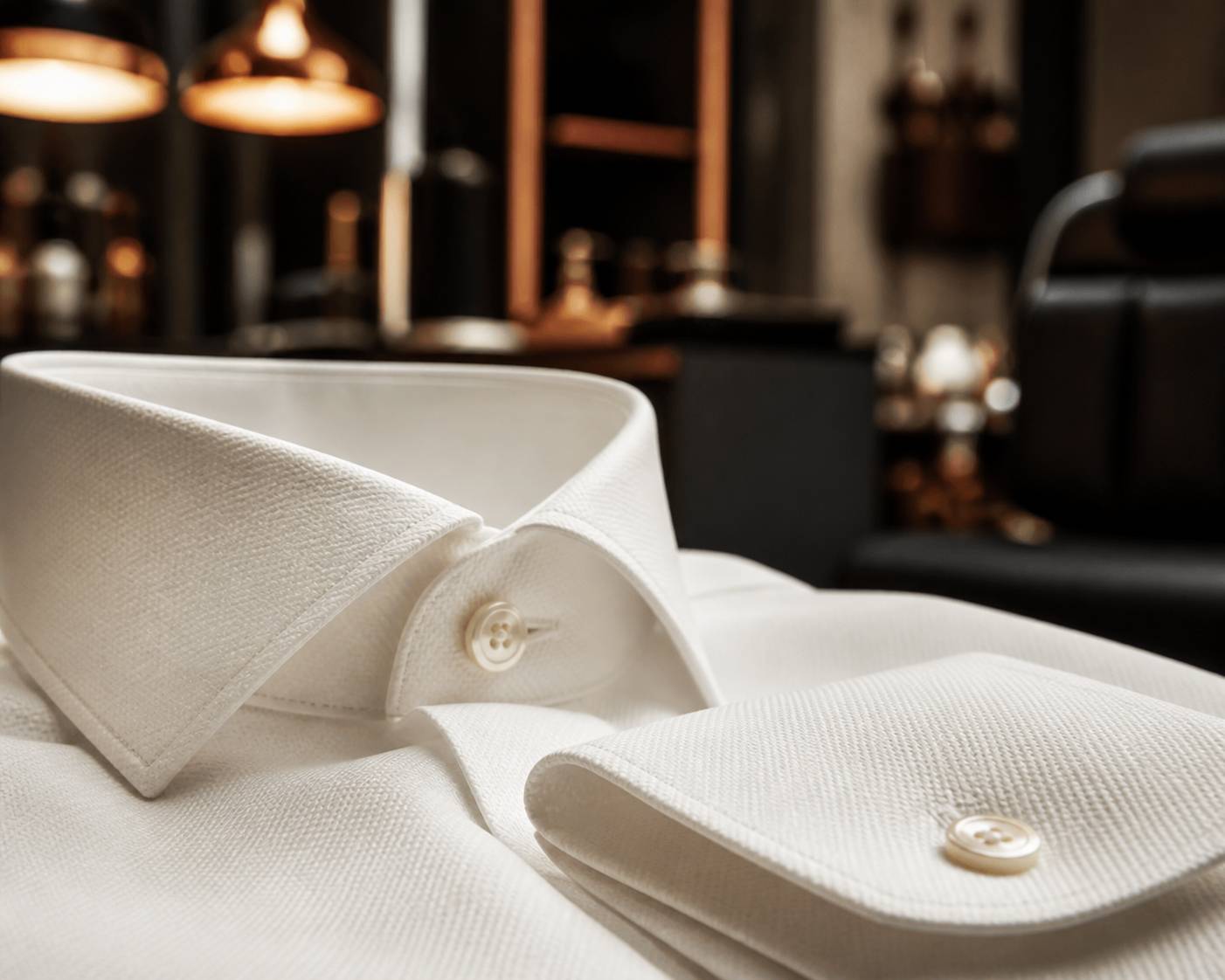 Col et poignets d'une chemise de luxe aux finitions soignées