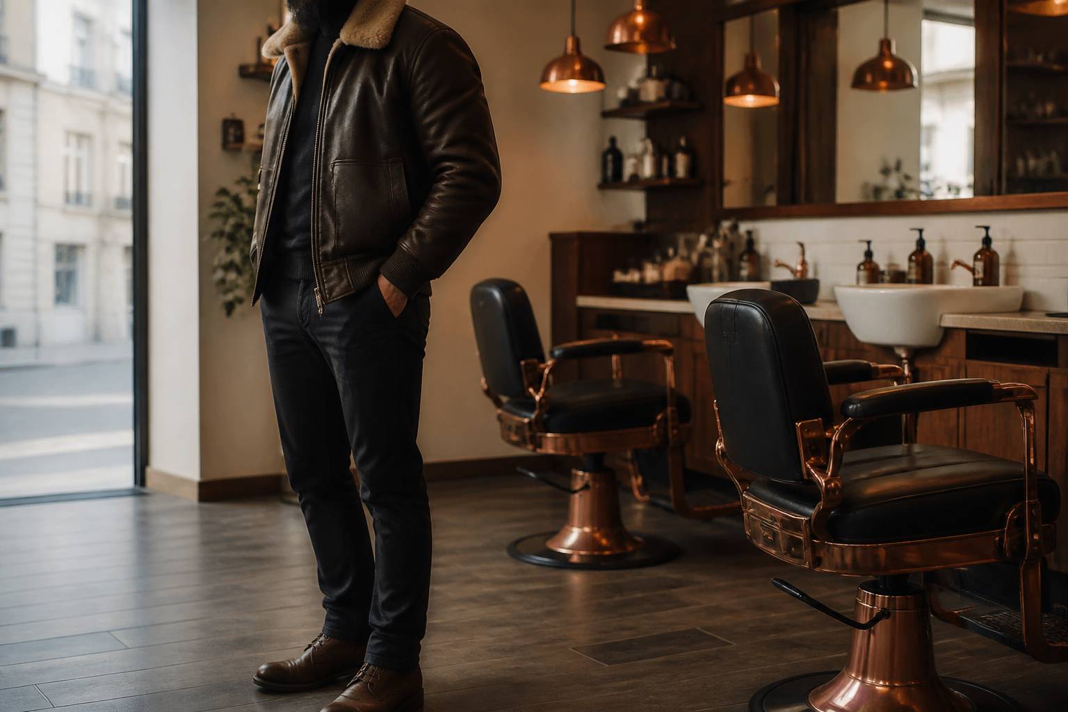 Silhouette masculine portant un blouson aviateur en cuir