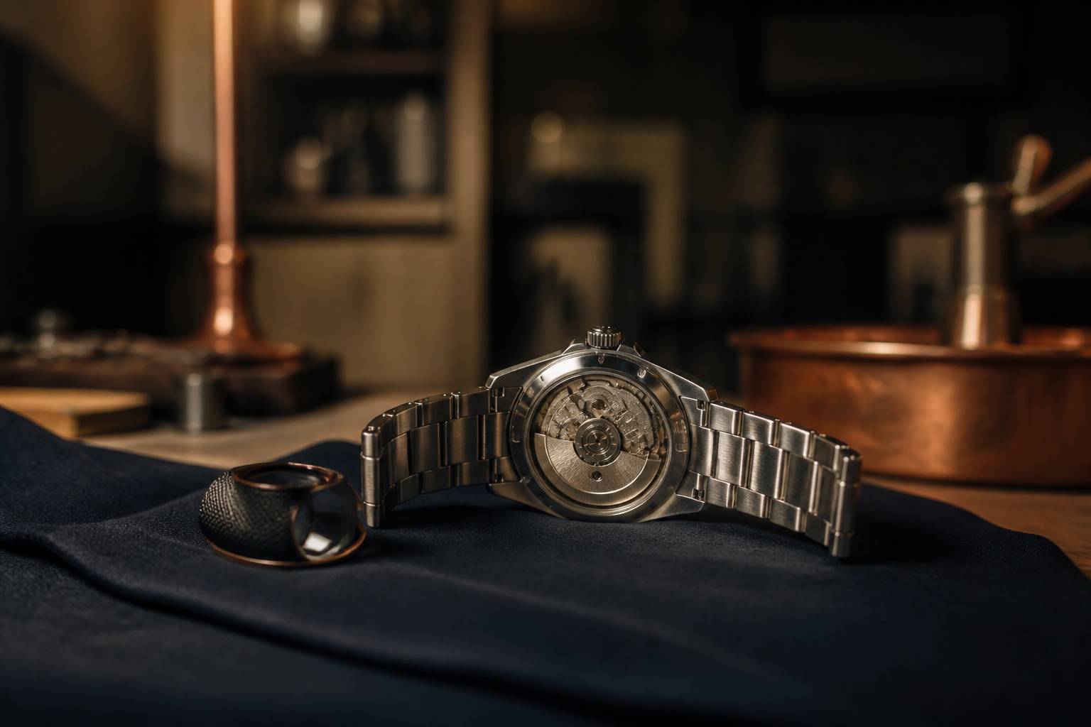 Montre de plongée en acier avec fond de boîtier visible
