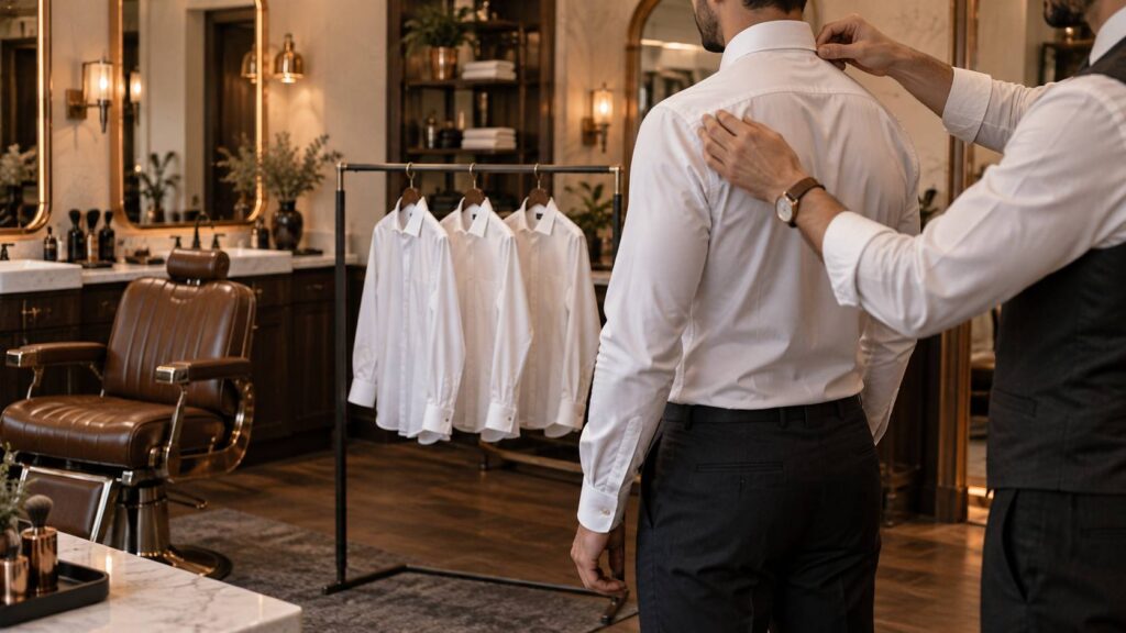 Illustration éditoriale du sujet : Chemise blanche pour homme : choisir la coupe parfaite