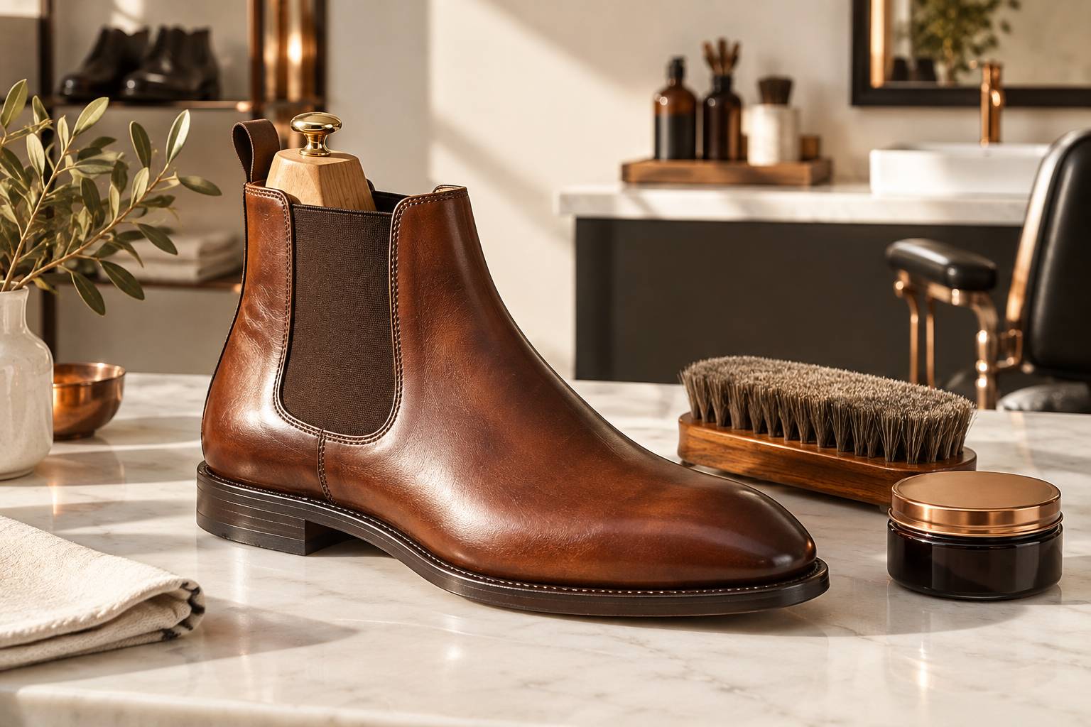Bottine Chelsea avec panneau élastique et embauchoir en bois