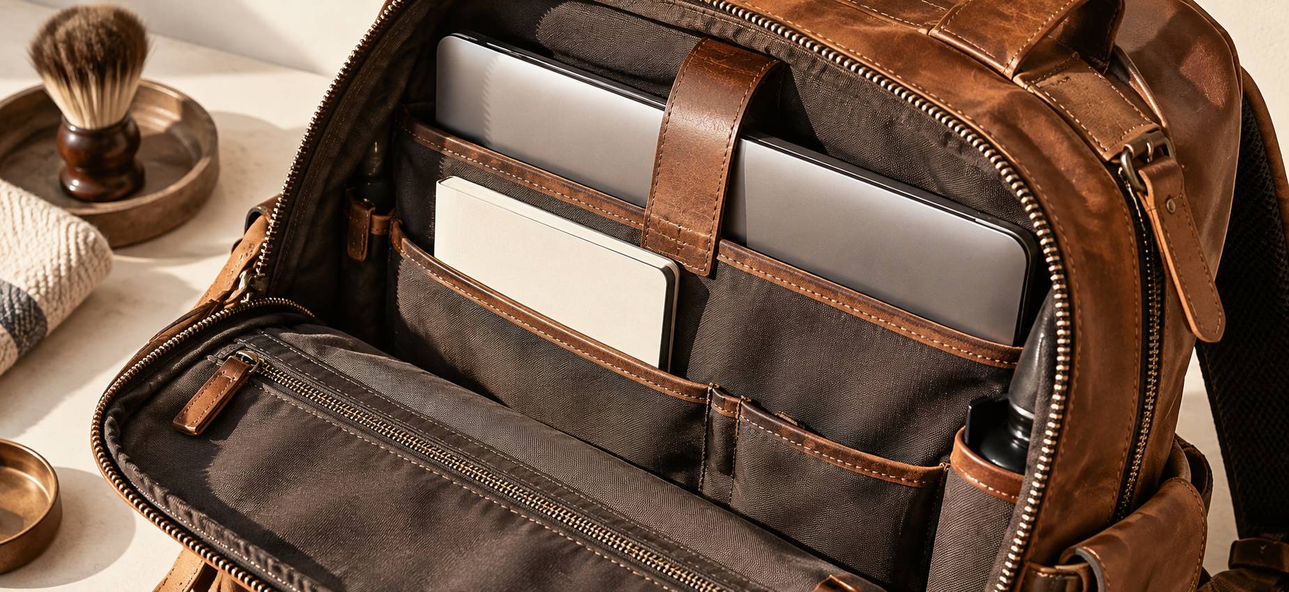 Détail des compartiments d'un sac à dos pour la ville et le travail