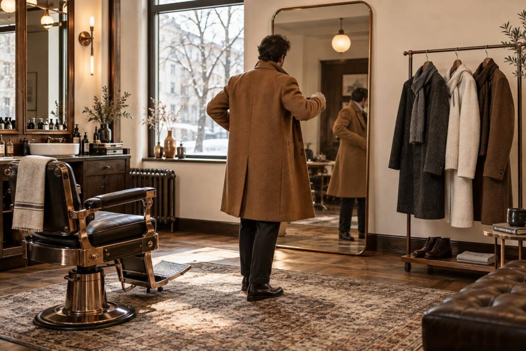 Illustration éditoriale du sujet : Manteau homme hiver : bien choisir chaleur et coupe