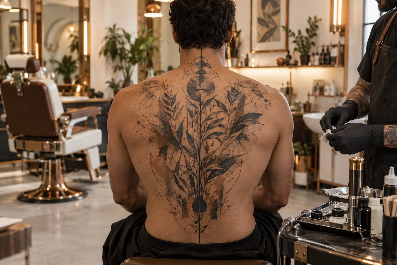 Illustration éditoriale du sujet : Tatouage dos homme : styles, douleur et budget