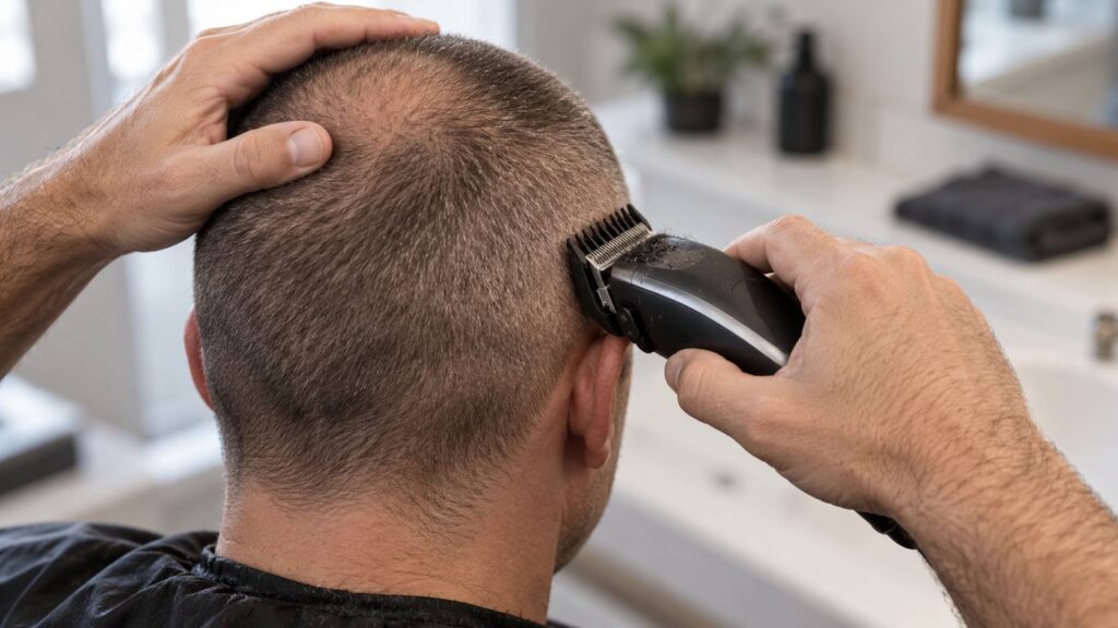 Illustration de détail sur le sujet : Buzz cut quand on se dégarnit : la bonne longueur